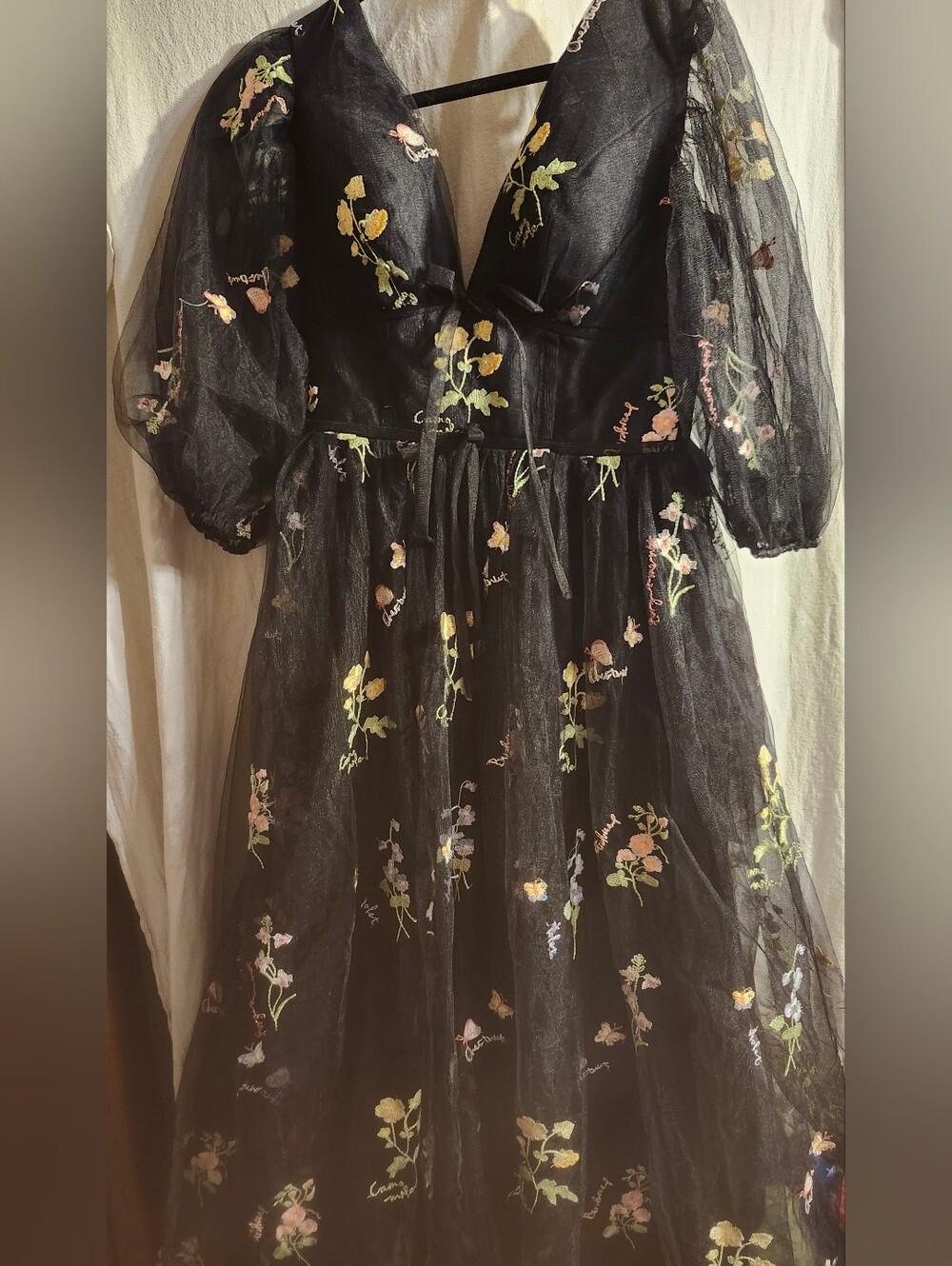 Black Floral Tulle Dress Romantic Size Small